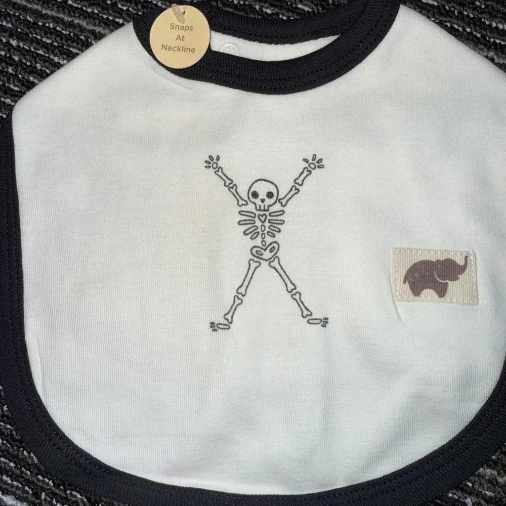 Monica+Andy Coverall Bib Set Kids 9-12M New Skeleton Organic Cotton White Black